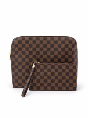 Brown Large Checkered Cosmetic Bag and Wristlet Travel Set | Quiet Luxury Vibes